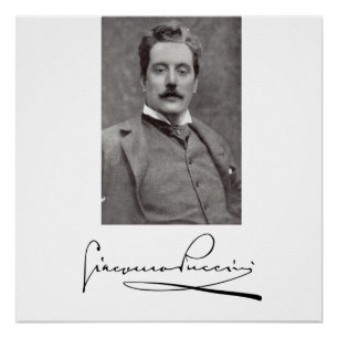 Pôster Retrato e assinatura de Giacomo Puccini