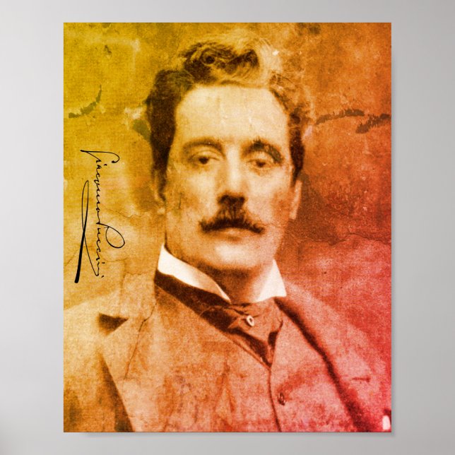 Poster Retrato e assinatura de Giacomo Puccini (Frente)