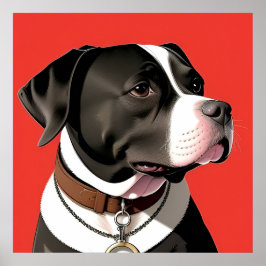 Poster Retrato Elegante de um Cachorro Negro e Branco