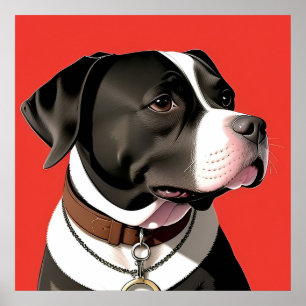 Poster Retrato Elegante de um Cão Preto e Branco