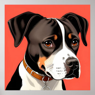 Poster Retrato Elegante de um Cão Preto e Branco