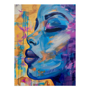 Pôster Retrato em Acrílico Azul Expressivo