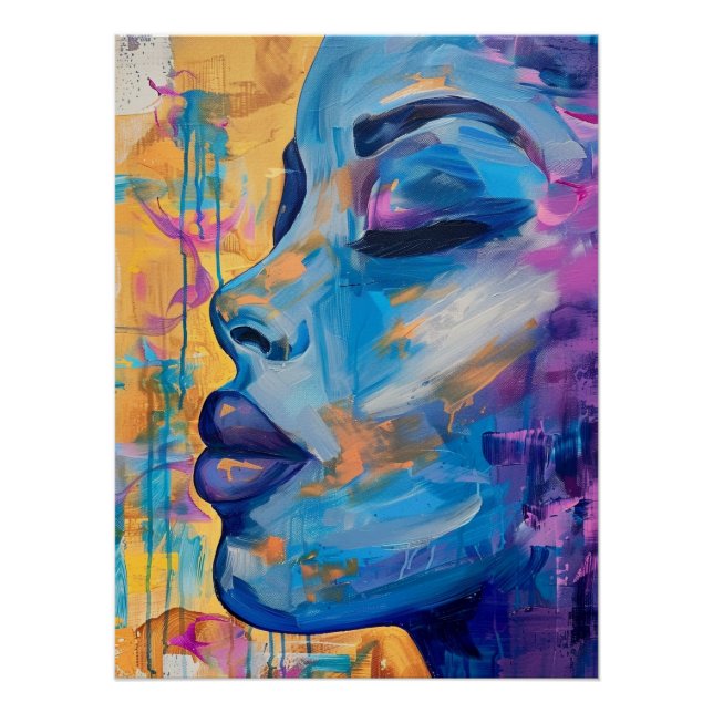 Pôster Retrato em Acrílico Azul Expressivo (Frente)
