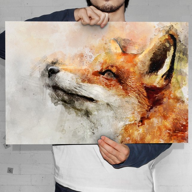 Poster Retrato em Aquarela da Raposa Vermelha 01 (Red Fox Watercolor Portrait 01. Poster)