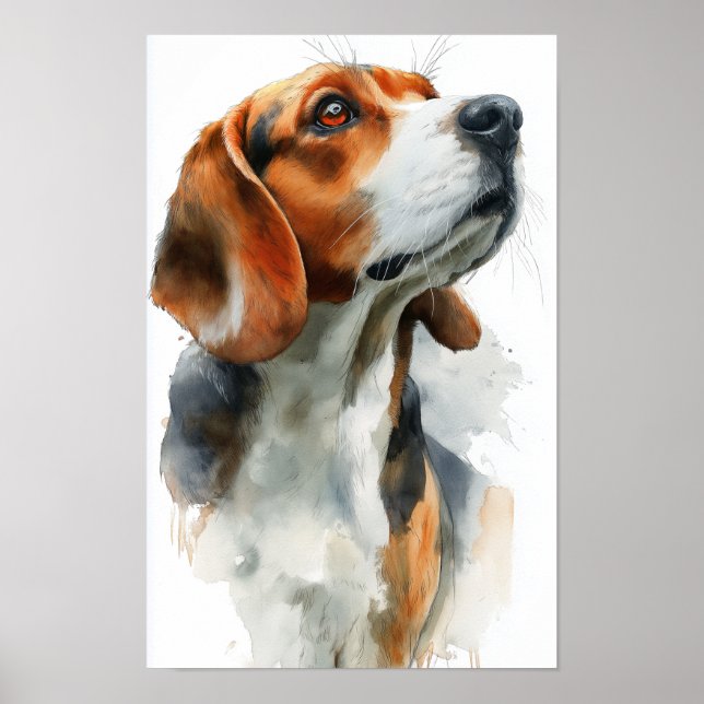 Poster Retrato em aquarela de Beagle (Frente)