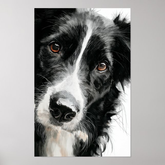 Poster retrato em aquarela de border collie (Frente)