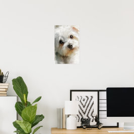 Poster retrato em aquarela de cão maltês