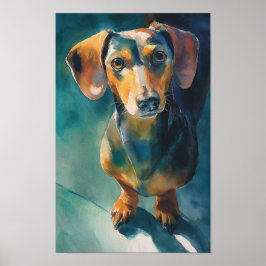 Poster retrato em aquarela de Dachshund