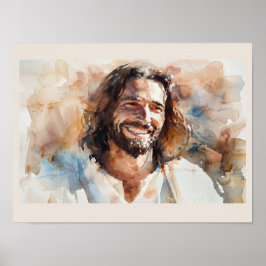 Poster Retrato em Aquarela de Jesus Sorridente | Arte Cri