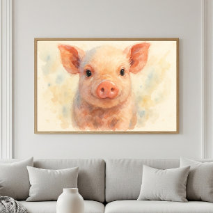 Poster Retrato em Aquarela de Leitãozinho Fofo