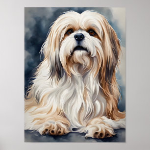 Poster Retrato em Aquarela de um Doce Shih Tzu na Pose