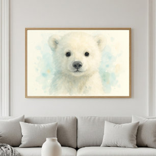 Poster Retrato em Aquarela de Urso Polar Bebê Adorável