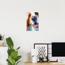 Poster retrato em aquarela do basset hound