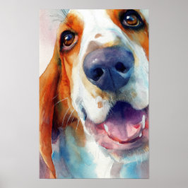 Poster retrato em aquarela do basset hound