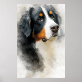 Poster Retrato em aquarela do cão de montanha Bernês