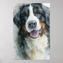 Poster retrato em aquarela do cão de montanha de Berna
