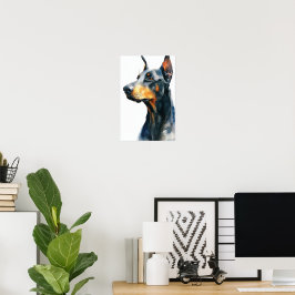 Poster retrato em aquarela doberman preto