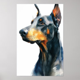 Poster retrato em aquarela doberman preto