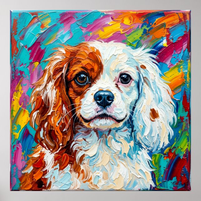 Poster Retrato em Impasto do Cavalier King Charles Spanie (Frente)