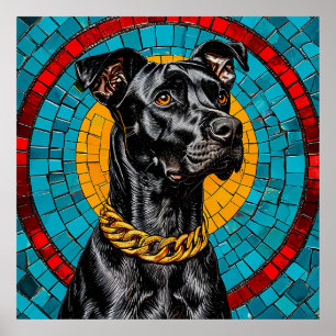 Poster Retrato em Mosaico de um Cão Preto