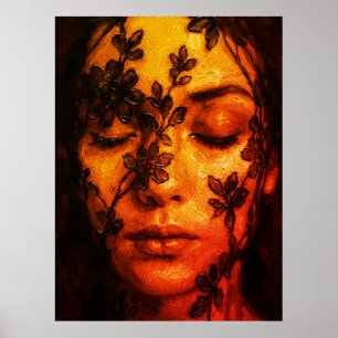 Poster Retrato em óleo texturizado de uma mulher com rend