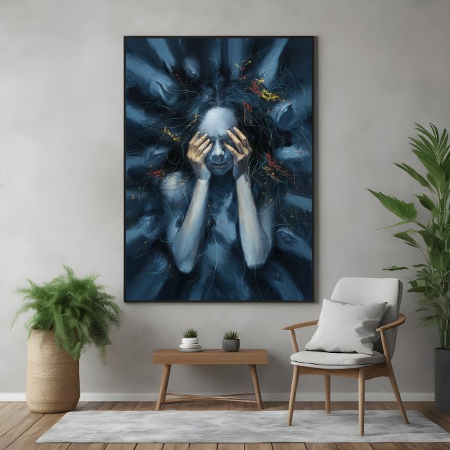 Poster Retrato Emotivo Abstrato - Arte Azul Surreal (Criador carregado)