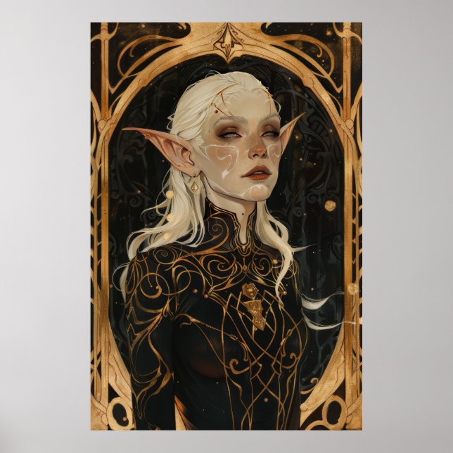 Poster Retrato Encantador de uma Mulher Madura Elven em W (Frente)