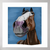 Poster Belo Retrato de Cabeça de Cavalo Negro Aquarela