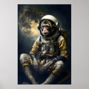 Poster Retrato Excêntrico de Astronauta Macaco Engraçado