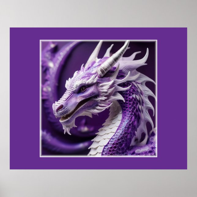 Poster Retrato Fantástico De Um Dragão Roxo E Branco (Frente)