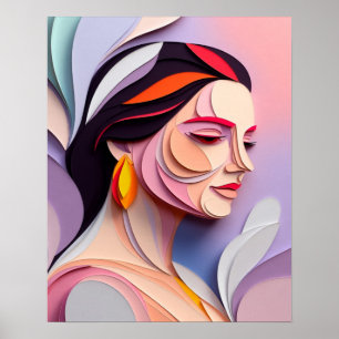 Poster Retrato Feminino Abstrato de Graça em Camadas