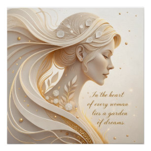 Pôster Retrato Feminino de Luxo com Citação Inspiradora