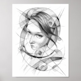 Poster Retrato feminino Desenho arte Geométrica Círculos 