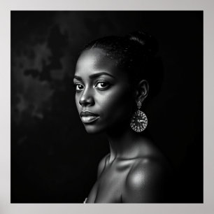 Poster Retrato feminino elegante - Preto e Branco-A