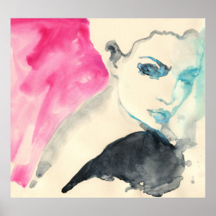 Poster Retrato feminino: Ilustração de Aquarela