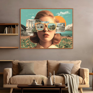 Poster Retrato feminino surreal com óculos de sol retrô