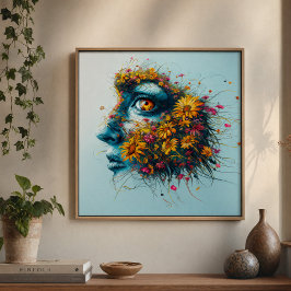 Pôster Retrato Floral da Deusa Mãe Natureza Arte