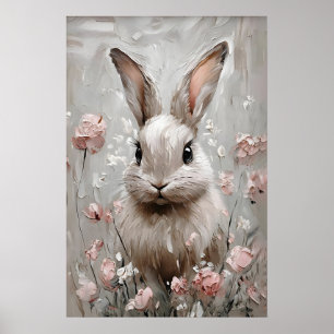 Poster Retrato Floral de Coelho Impressão, Parede de Coel