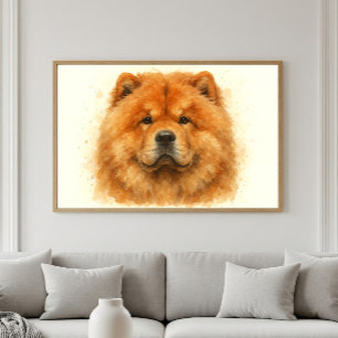Poster Retrato Fluffy Chow Watercolor