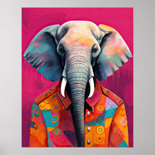 Poster Retrato Funky Animal do Elefante-hipster