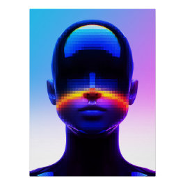 Pôster Retrato Futurista em Pixel Art – Abstrato Digital
