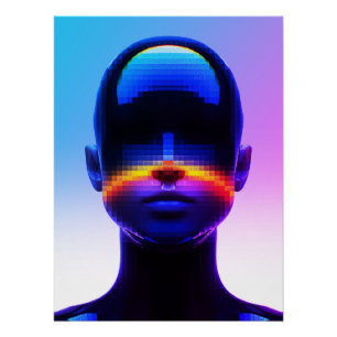 Pôster Retrato Futurista em Pixel Art – Abstrato Digital