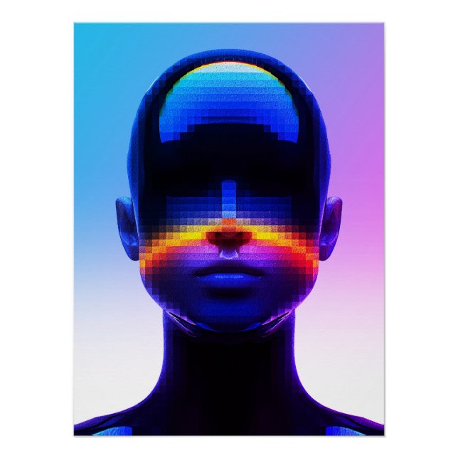Pôster Retrato Futurista em Pixel Art – Abstrato Digital (Frente)