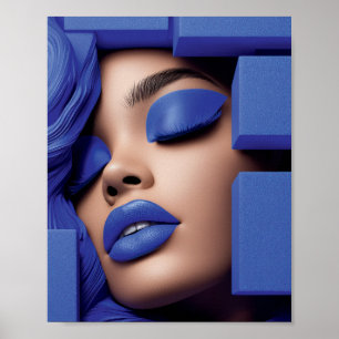 Poster Retrato Geométrico Azul de uma Menina Negra