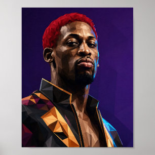 Poster Retrato Geométrico Low Poly Dennis Rodman Basquete