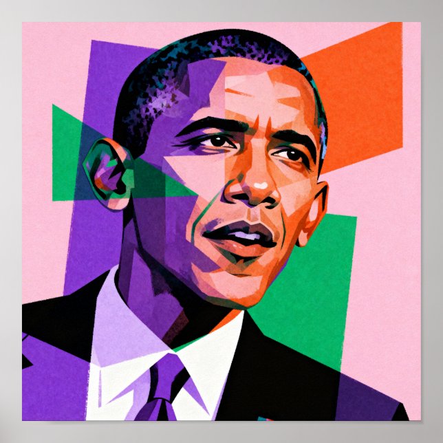 Poster Retrato Geométrico Moderno de Barack Obama (Frente)