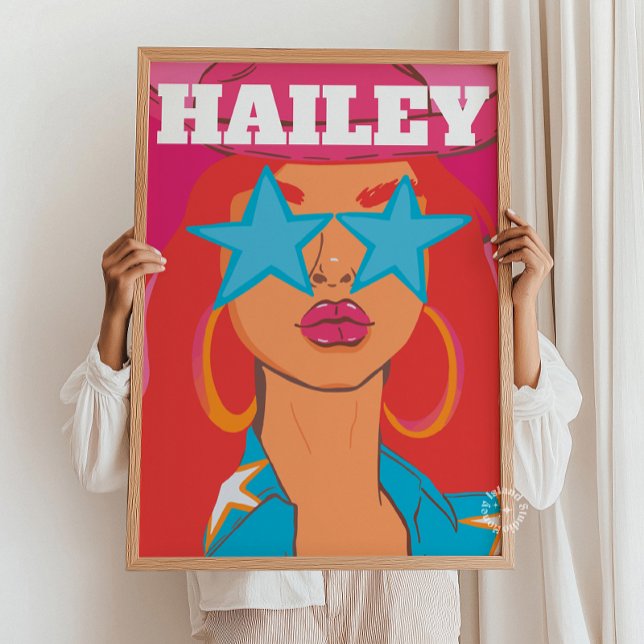 Poster Retrato Girassol Personalizado Preppy Dorm Decor R (Custom Funky Girly Portrait Preppy Dorm Decor Red Hair)