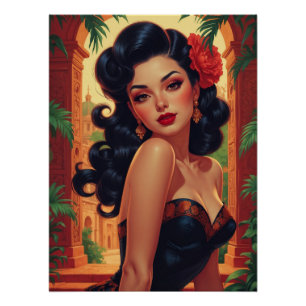 Pôster Retrato Glamoroso Mexicano Pin-Up