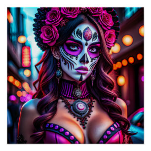 Pôster Retrato Glamorous Día de los Muertos Catrina com