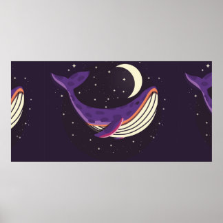 Poster Retrato ilustrativo colorido da baleia fofa na sp